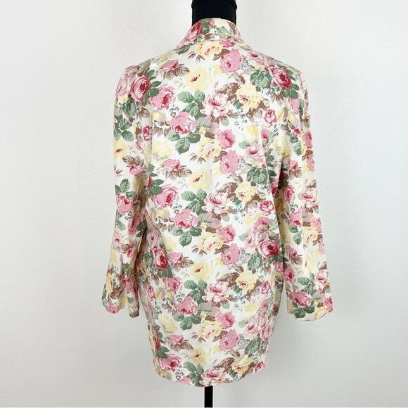 Vintage 80s Peabody House Floral Rose Print Blazer Jacket Pastel Longline Medium - Picture 4 of 10